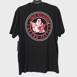 True Religion Men's T Shirt Black Graphic Buddha Logo Tee Short Sleeve Large NWT